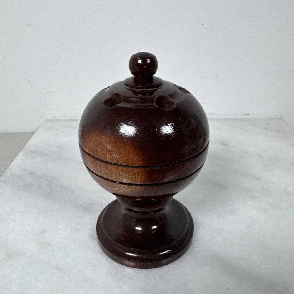 Wood Hand Turned Pen Pencil Holder Ball Pedestal Handmade Office Desk MCM Style